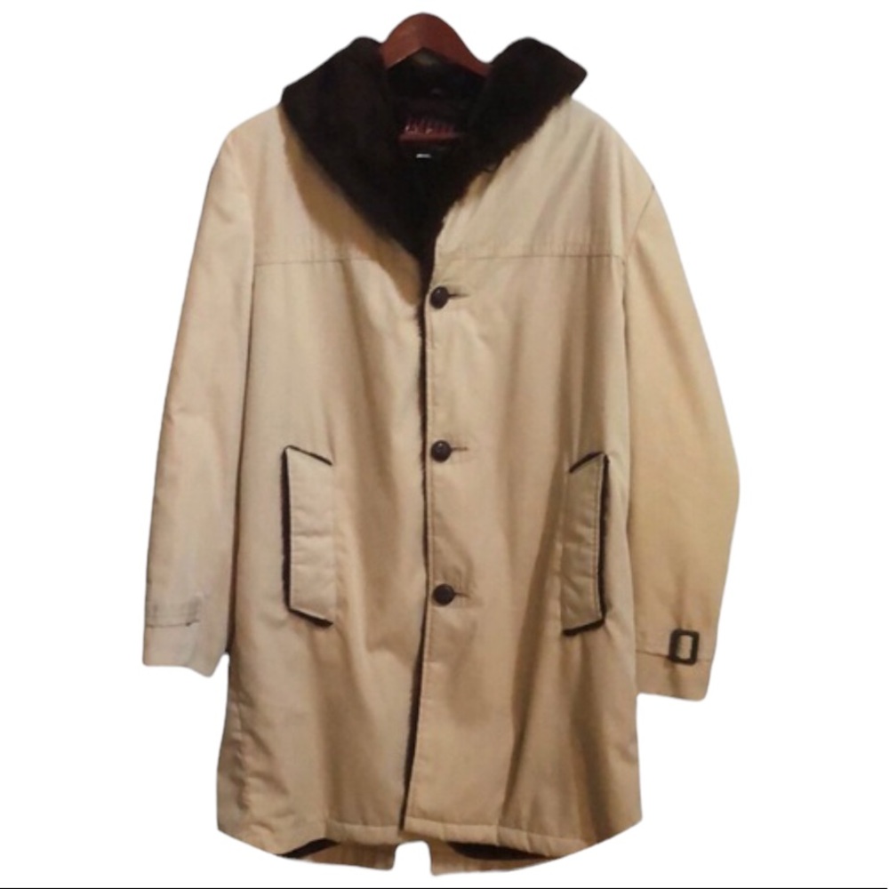 VINTAGE LAKE FOREST MENS FAUX FUR LINED COAT LIGHT BROWN SIZE 40